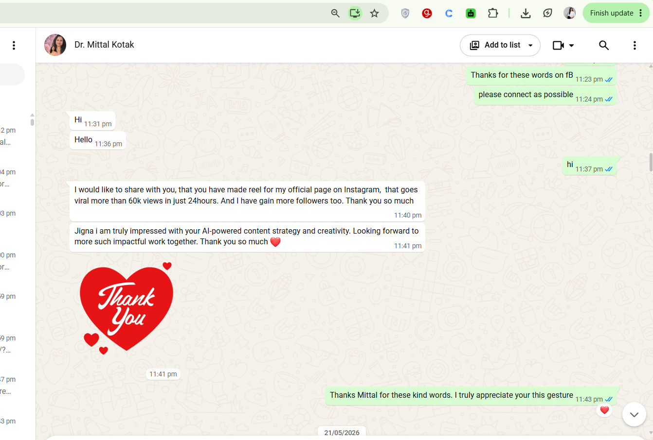 WhatsApp message from Dr. Mittal Kotak